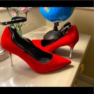 Women’s Red Pointy Toe Ankle Strap Pumps